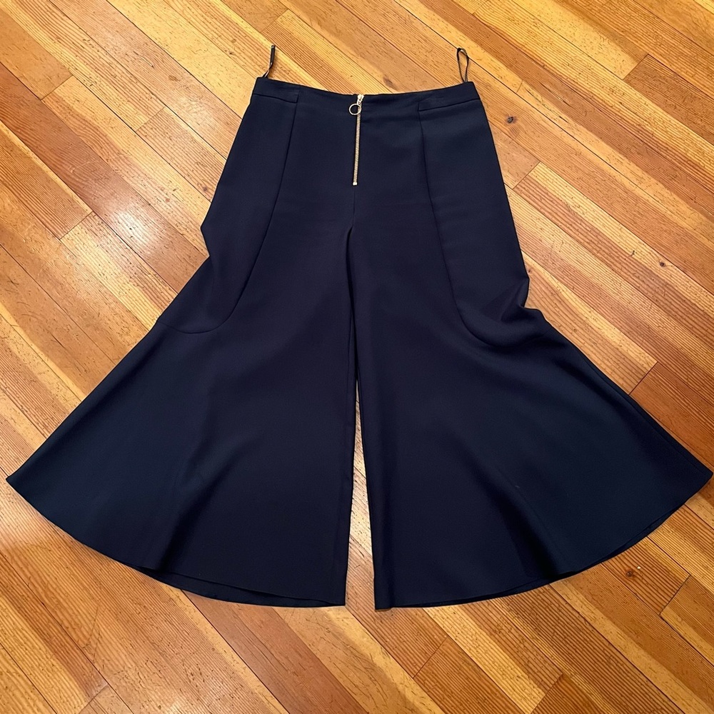 Top Shop Navy Palazzo pants with rose gold looped zipper front - size US10